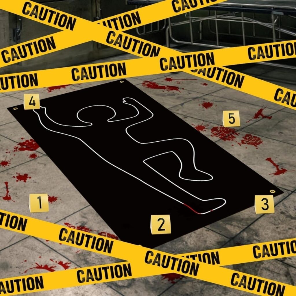 18-Piece Halloween Crime Scene Decoration Set: Halloween Barricade Tape, Body Silhouette Curtain, Bloody Stickers, And 1-10 Evidence Markers For Adults—Detective-Themed Halloween Party Horror Decor