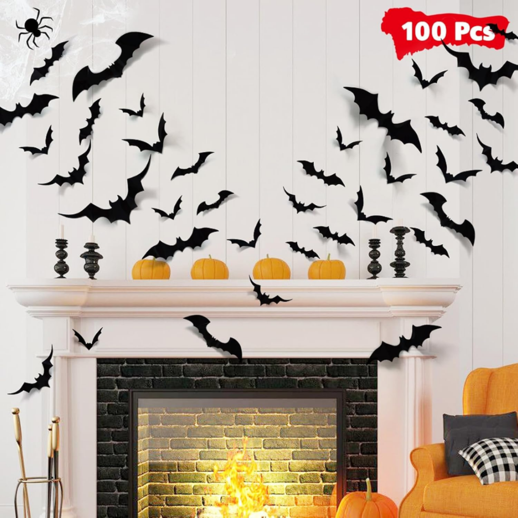 PVC 3D Bats Wall Stickers, Scary Halloween Party Decorations Indoor Outdoor