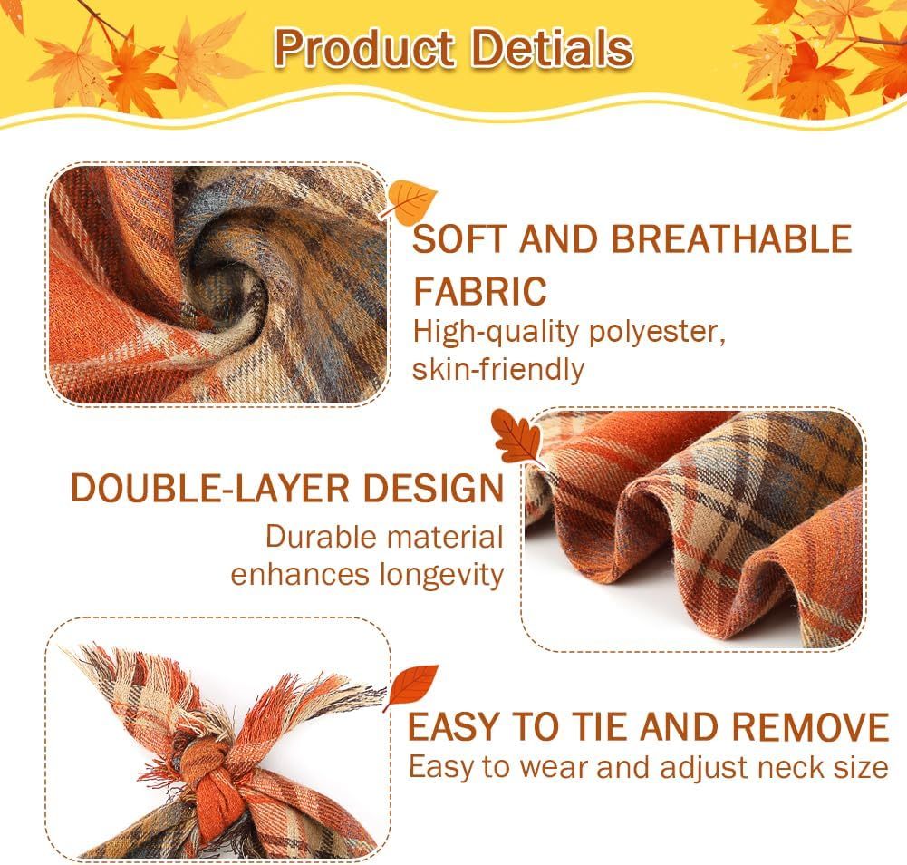 Vivifying Fall Dog Bandana With Tassels Edges Classic Plaid Triangle Dog Apparel Accessories Unny Dog Scarf Costume For Thanksgiving Photo Prop And Party Decor - Image 4