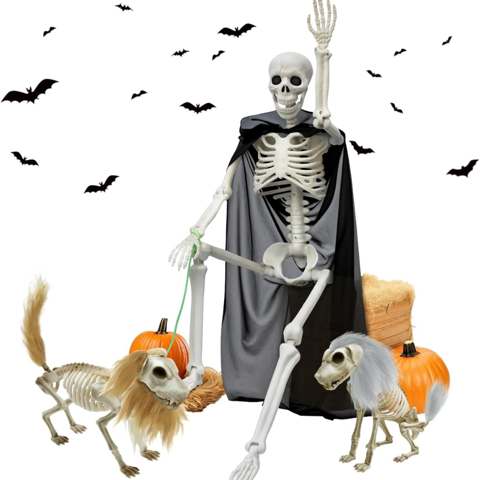 36 Inch Halloween Skeleton Decoration, 3-in-1 Posable Human Dog Cat Figures, Movable Joints
