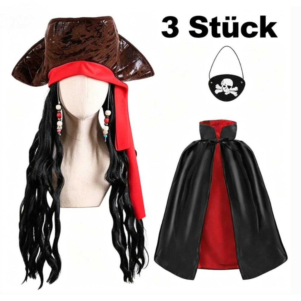 3-Piece Pirate Captain Costume Set With Sleep Mask, Scarf, And Hat—Party Accessory Set