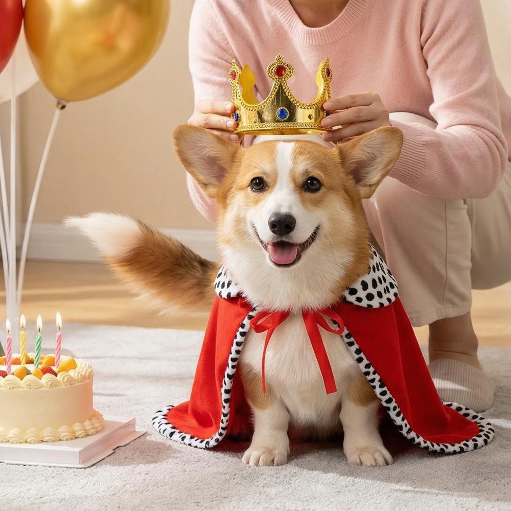 Pet Dog Kings Cape With Crown Funny Costume