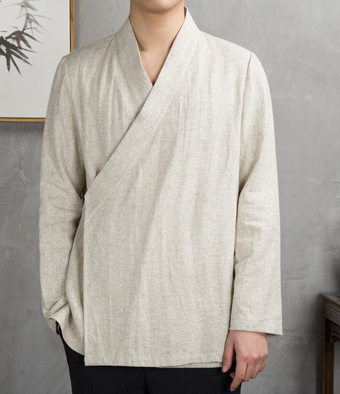 Chinese style linen improved Hanfu men's retro wind cotton and linen Tang suit men's long-sleeved Chinese youth costume shirt