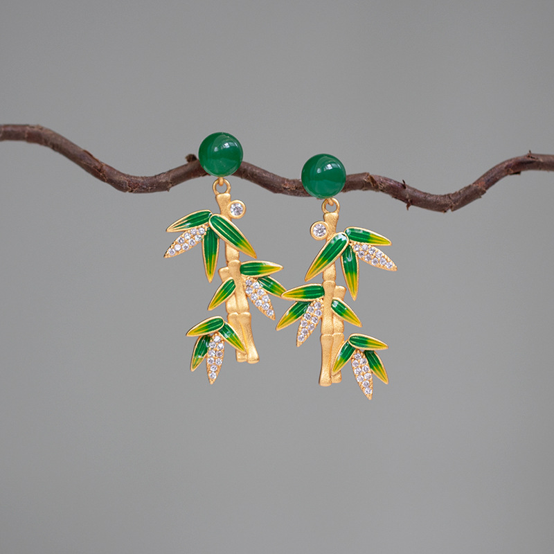 Vintage Cheongsam Ancient Costume Bamboo Leaf Earrings