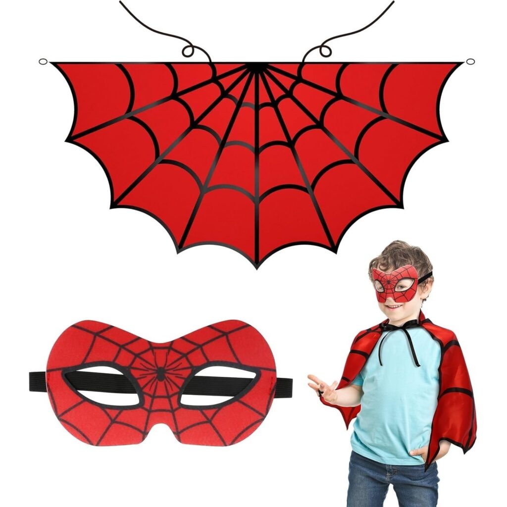 2-Piece Spider Costume: Black And Red Spider Cape With Mask And Spider Web Cape—Spider Costume Cosplay Accessories For Halloween And Carnival