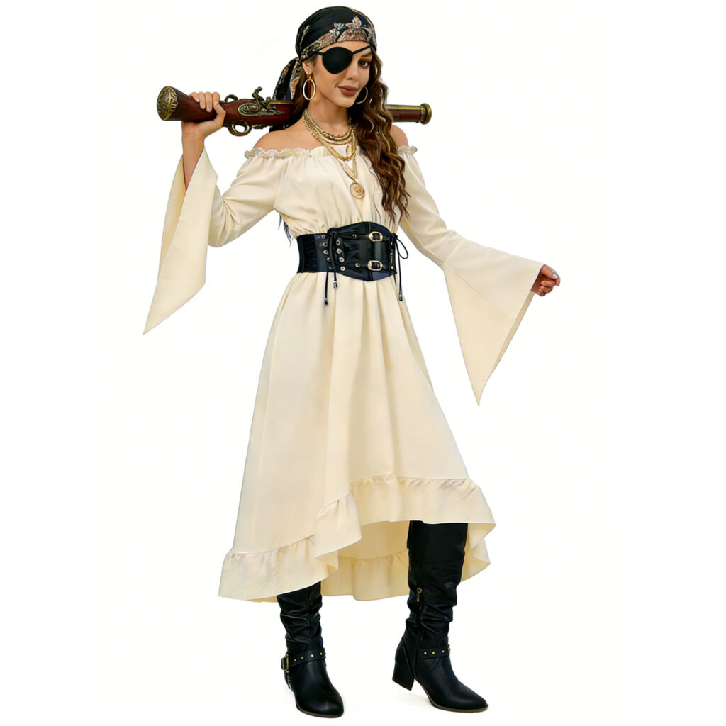 Medieval-style Vintage Long Dress With Bell Sleeves Womens Stage Costume For Role-playing