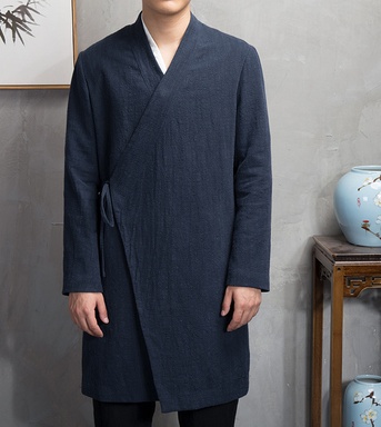 Spring national costume Chinese style ancient cotton and linen slanting Hanfu men's japan meditation jacket long traditional trench coat - Image 4