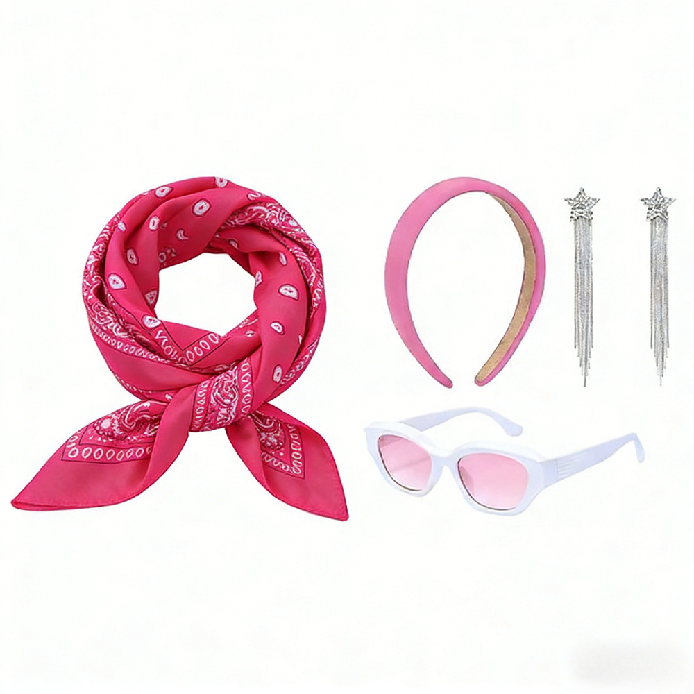 Pink Party Costume Set With Headband & Scarf | Pink Themed Outfit—Original Party Gifts For Adults