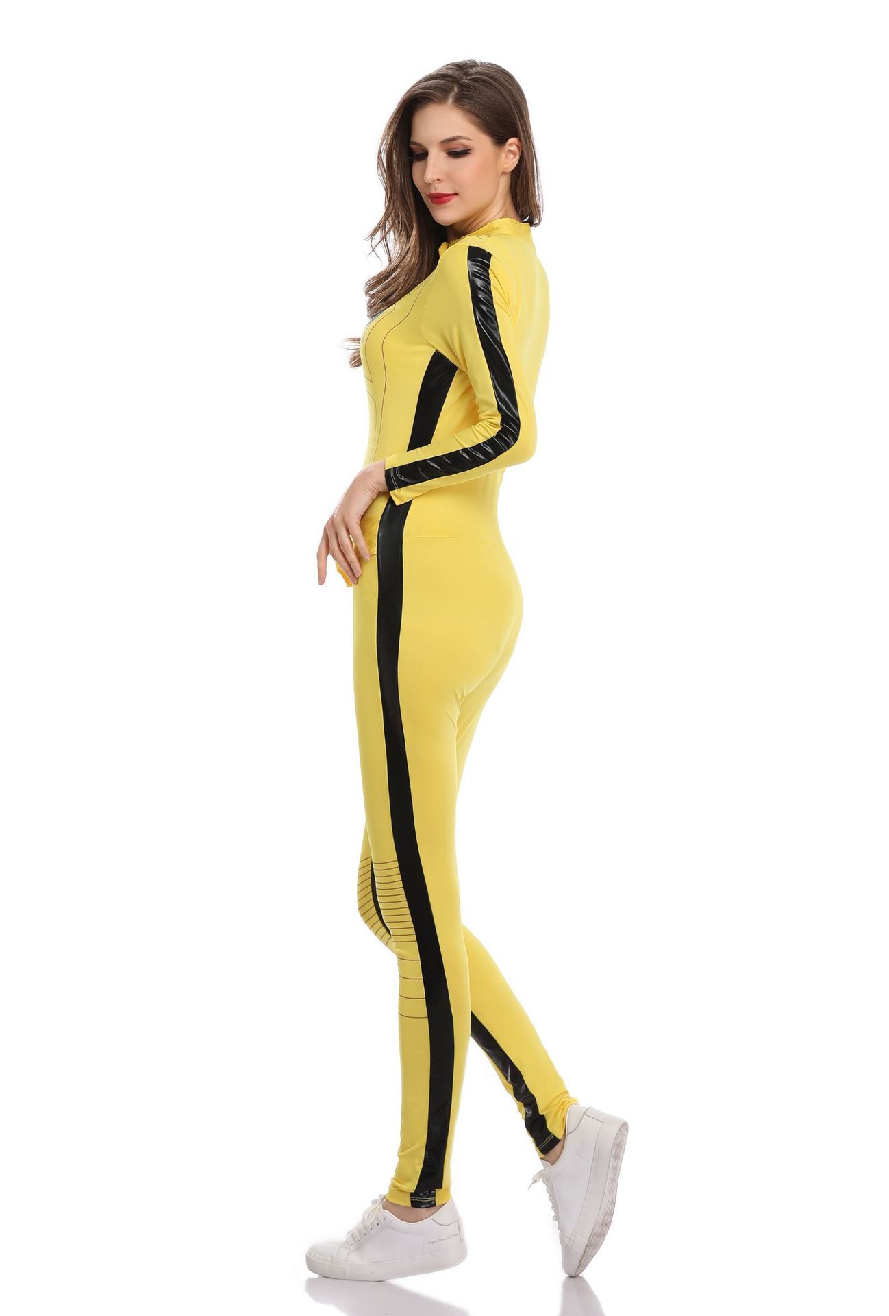 Kill Bill Costume Adult Women TV Film Bodycon Yellow Jumpsuit Motocycle Bosysuit Ninja Martial Arts Uniform Bruce Lee Overalls - Image 3