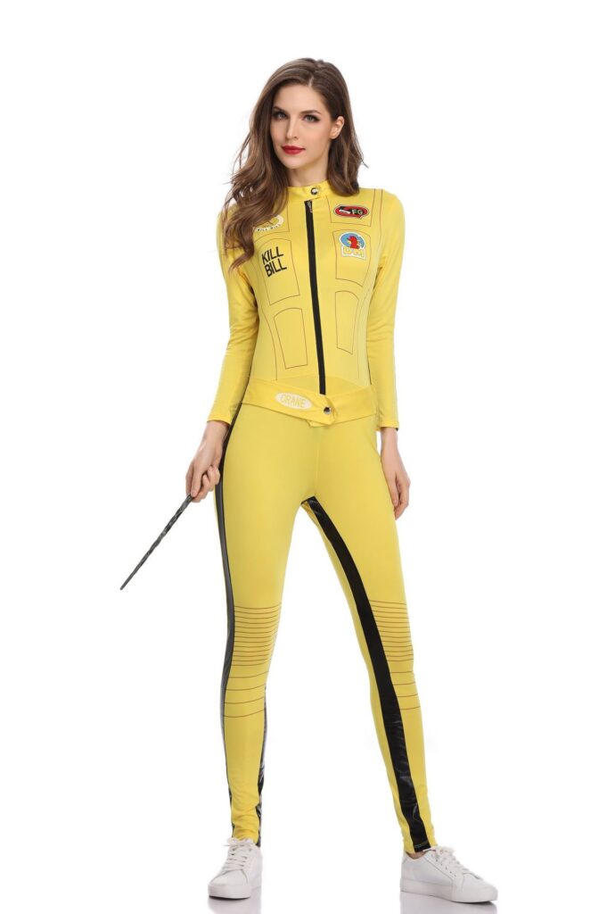 Kill Bill Costume Adult Women TV Film Bodycon Yellow Jumpsuit Motocycle Bosysuit Ninja Martial Arts Uniform Bruce Lee Overalls