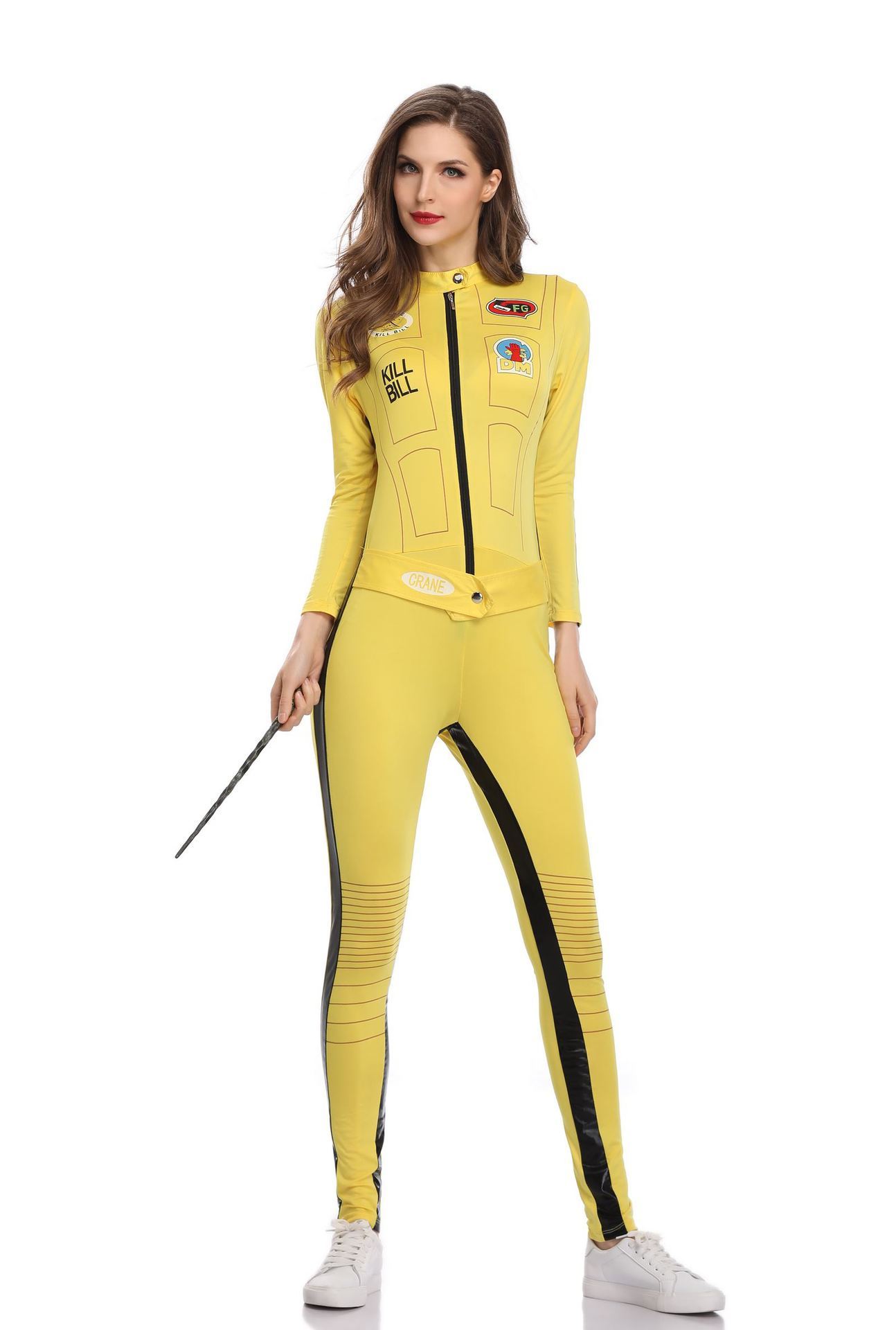 Kill Bill Costume Adult Women TV Film Bodycon Yellow Jumpsuit Motocycle Bosysuit Ninja Martial Arts Uniform Bruce Lee Overalls