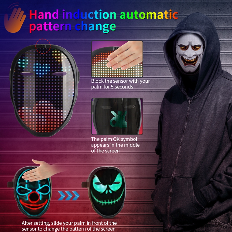New Arrival LED Mask Face-changing Glowing Mask APP Control DIY Shining Mask for Holiday DJ Party Carnival