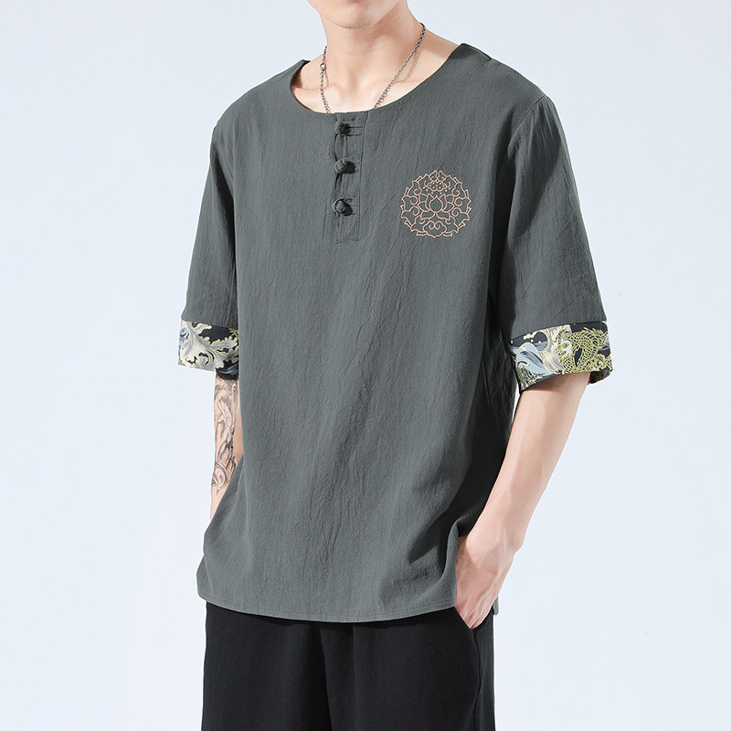 Japanesex Kimonos Summer 6 Colors Short-Sleeved T-shirt Harajuku Yukata Japan Embroidered Linen Men Shirts Trousers Asian Costume - Image 5