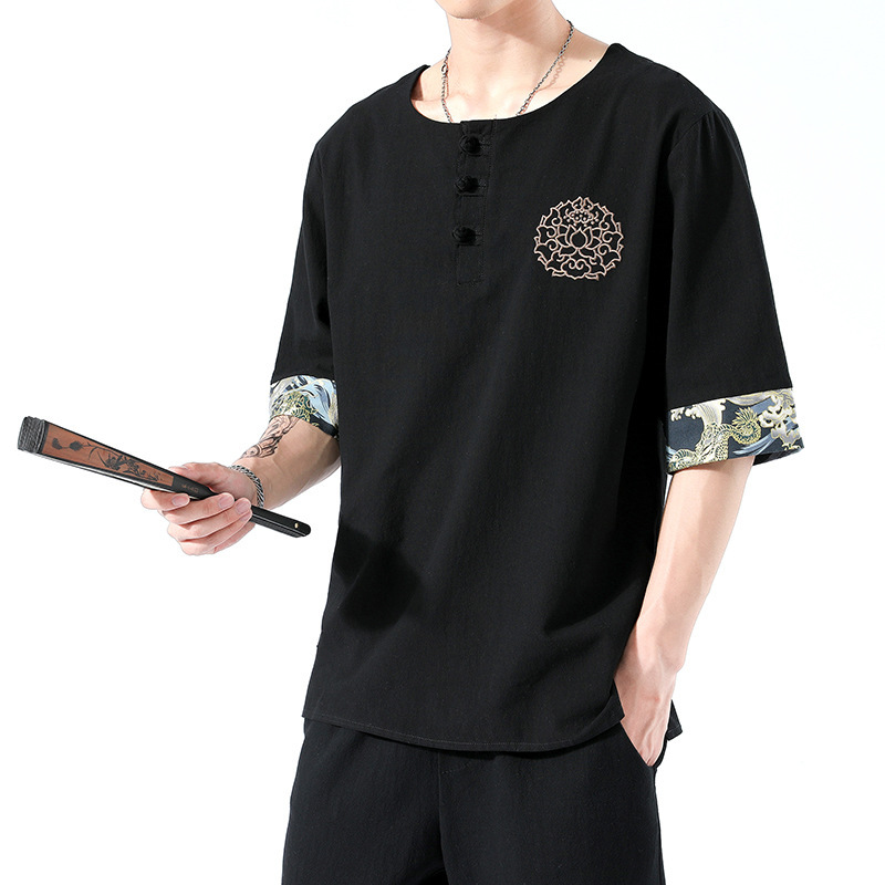 Japanesex Kimonos Summer 6 Colors Short-Sleeved T-shirt Harajuku Yukata Japan Embroidered Linen Men Shirts Trousers Asian Costume - Image 3