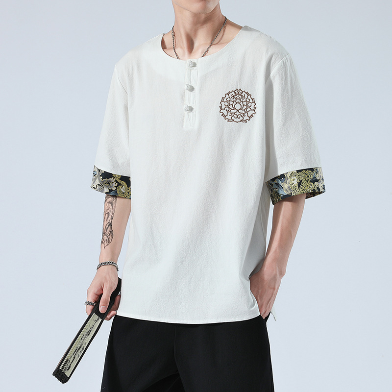 Japanesex Kimonos Summer 6 Colors Short-Sleeved T-shirt Harajuku Yukata Japan Embroidered Linen Men Shirts Trousers Asian Costume - Image 4