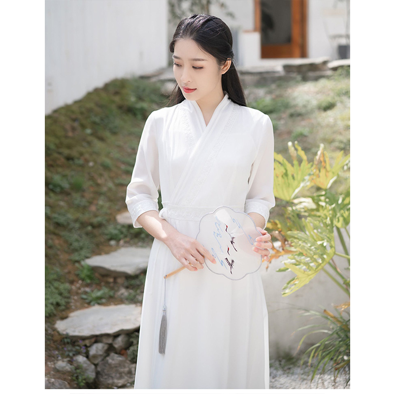 Improved Hanfu Female Chinese Style Zen Clothing Tea Clothing Female Collar Ancient Costume Daily Fairy Ancient Style Dress Waist Summer - Image 3