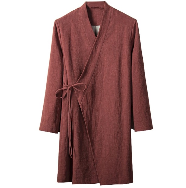 Spring national costume Chinese style ancient cotton and linen slanting Hanfu men's japan meditation jacket long traditional trench coat - Image 2