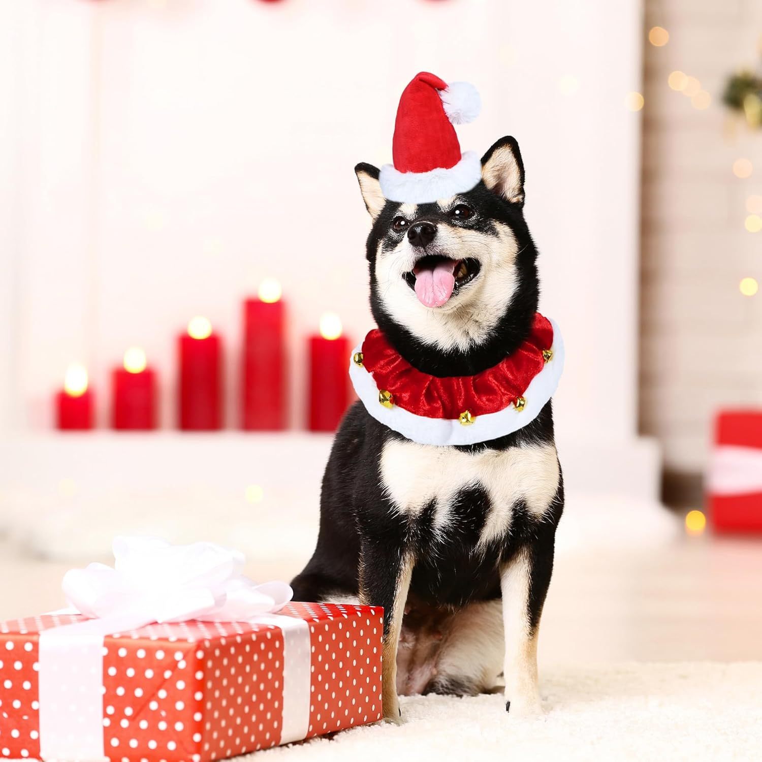 Dog Christmas Outfit Christmas Dog Collar With Bells Ornaments Holiday Christmas Dog Neckwear Costume Clothes For Small Medium Large Dogs Pets - Image 3