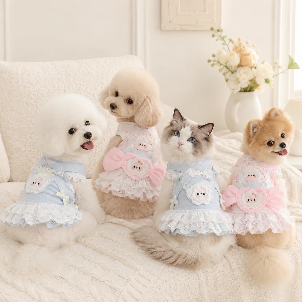 Cute Dog Dress Sleeveless, Elegant Puppy Skirts With Lace Hem, Breathable Pet Dress For Small Dog Girl Chihuahua Yorkies Tulle Birthday Party Lace Costume Tutu Apparel - Image 5
