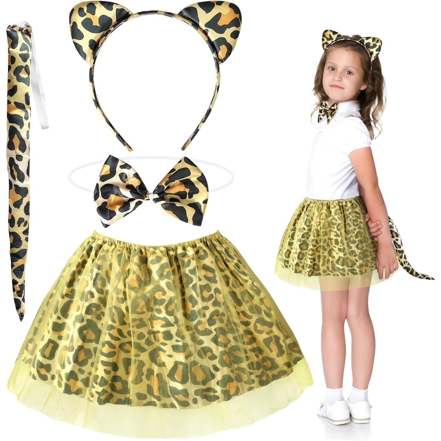 Yellow Animal Costume: Dalmatian, Spotted Dog, Cat, Donkey, Fox, Tiger, Leopard, Squirrel With Ears, Headband, Flying Tail, Animal Carnival, Role-Playing, Photo Booth Prop