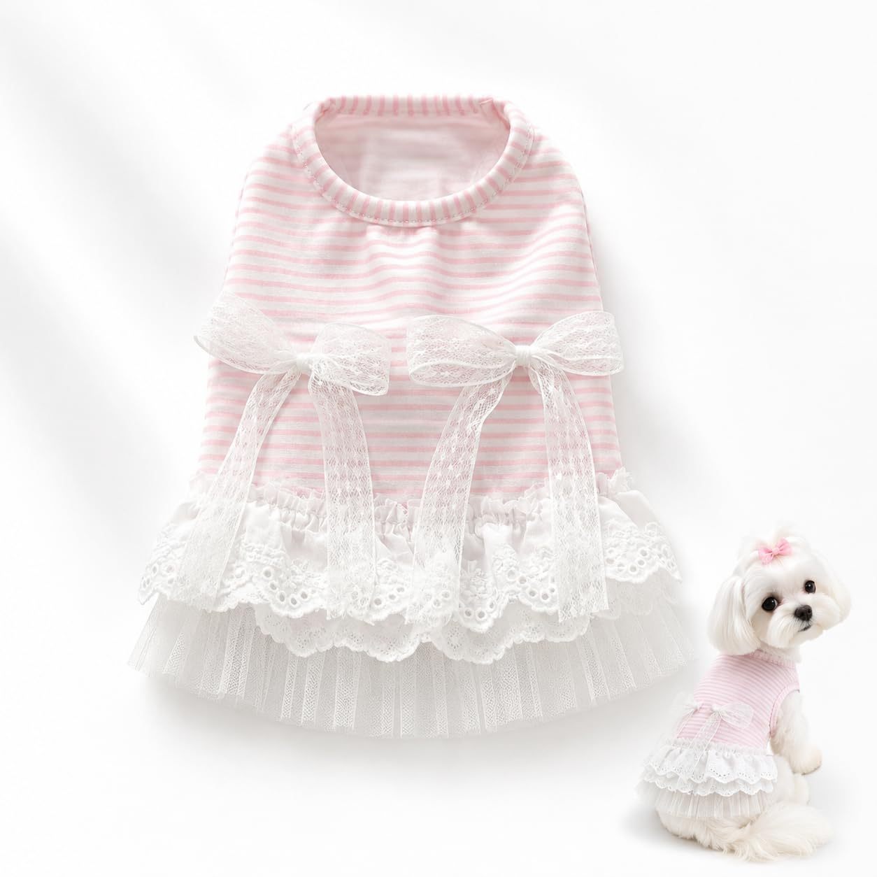 Cute Dog Dress Sleeveless, Elegant Puppy Skirts With Lace Hem, Breathable Pet Dress For Small Dog Girl Chihuahua Yorkies Tulle Birthday Party Lace Costume Tutu Apparel