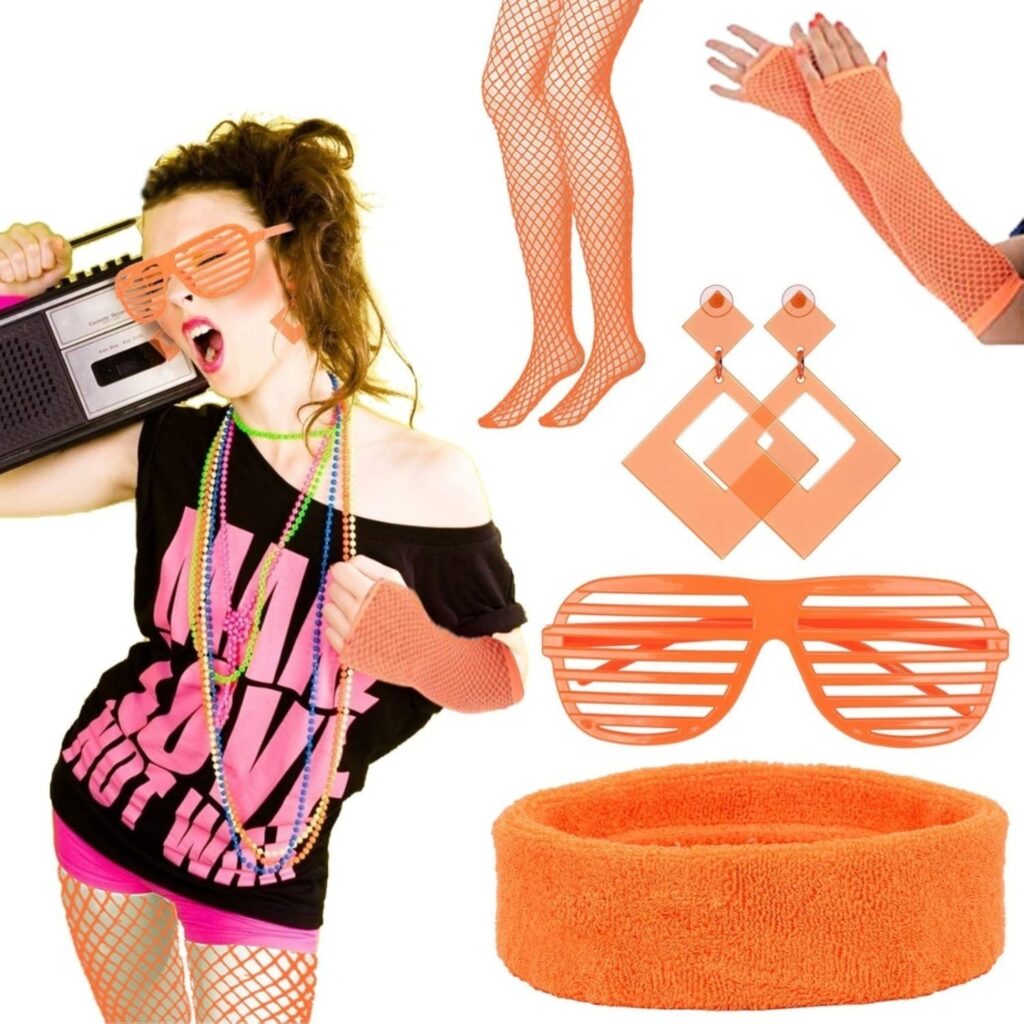 5TLG 1980s Costume Accessories 1990s Headband Neon Women's Outfit 1990s Clothing Accessories 1980s Fluorescent Orange Earrings Fishnet Gloves For Women Carnival Party Gift Party Gifts Party Gifts