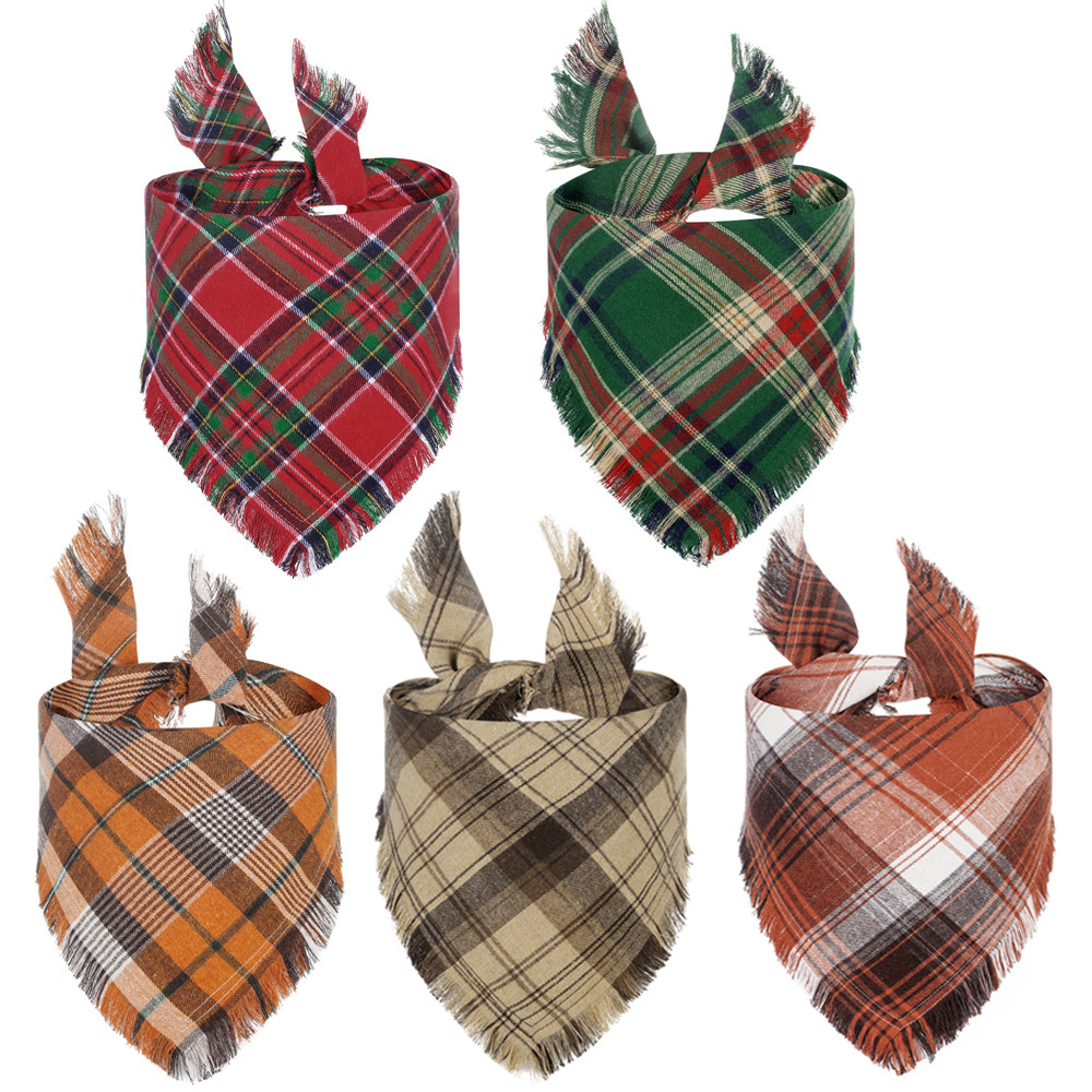 Vivifying Fall Dog Bandana With Tassels Edges Classic Plaid Triangle Dog Apparel Accessories Unny Dog Scarf Costume For Thanksgiving Photo Prop And Party Decor - Image 3