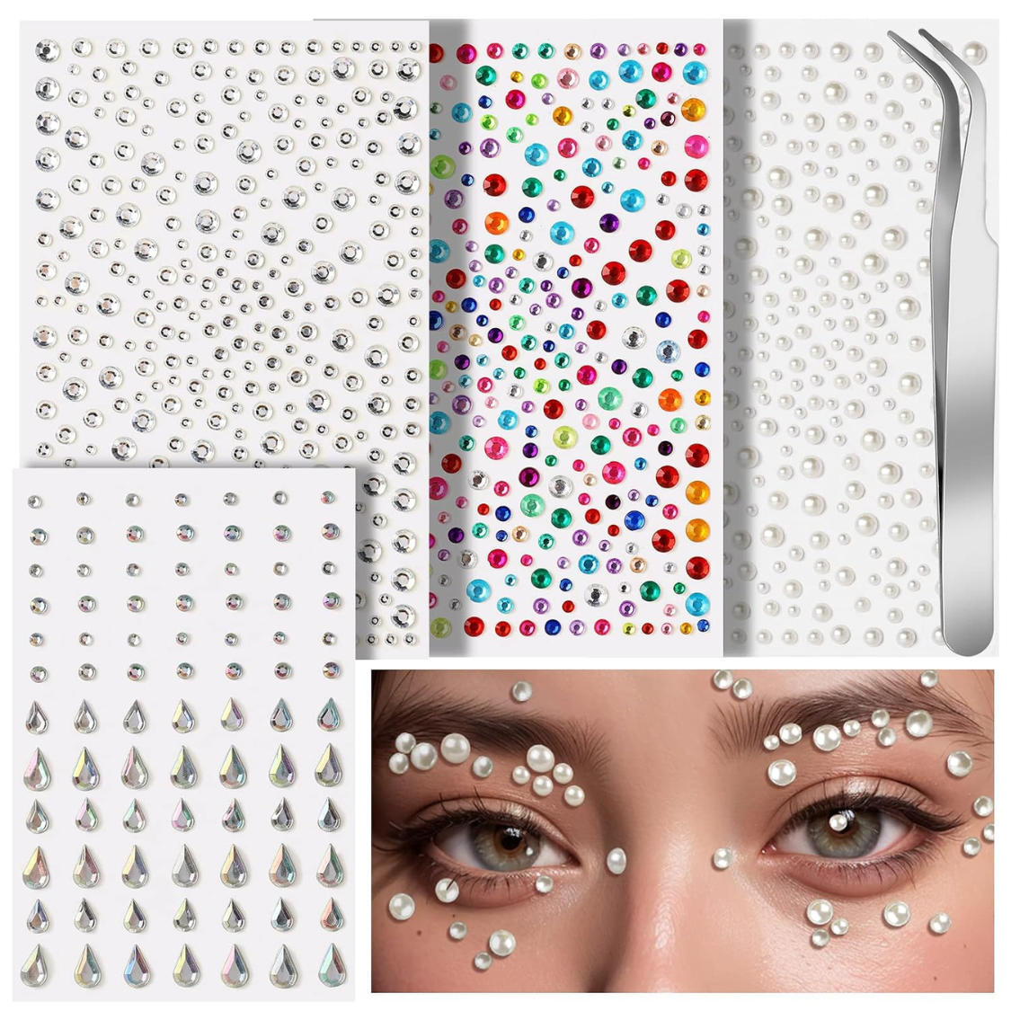 Gem Stickers Face Gems Self Adhesive Face Gems And Pearls For Makeup Festival Jewels For Halloween Rave Accessories Hair Gems Rhinestone Stickers For Face Eye Body Makeup Rhinestones