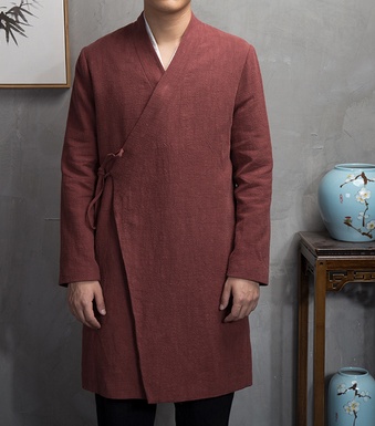 Spring national costume Chinese style ancient cotton and linen slanting Hanfu men's japan meditation jacket long traditional trench coat - Image 5