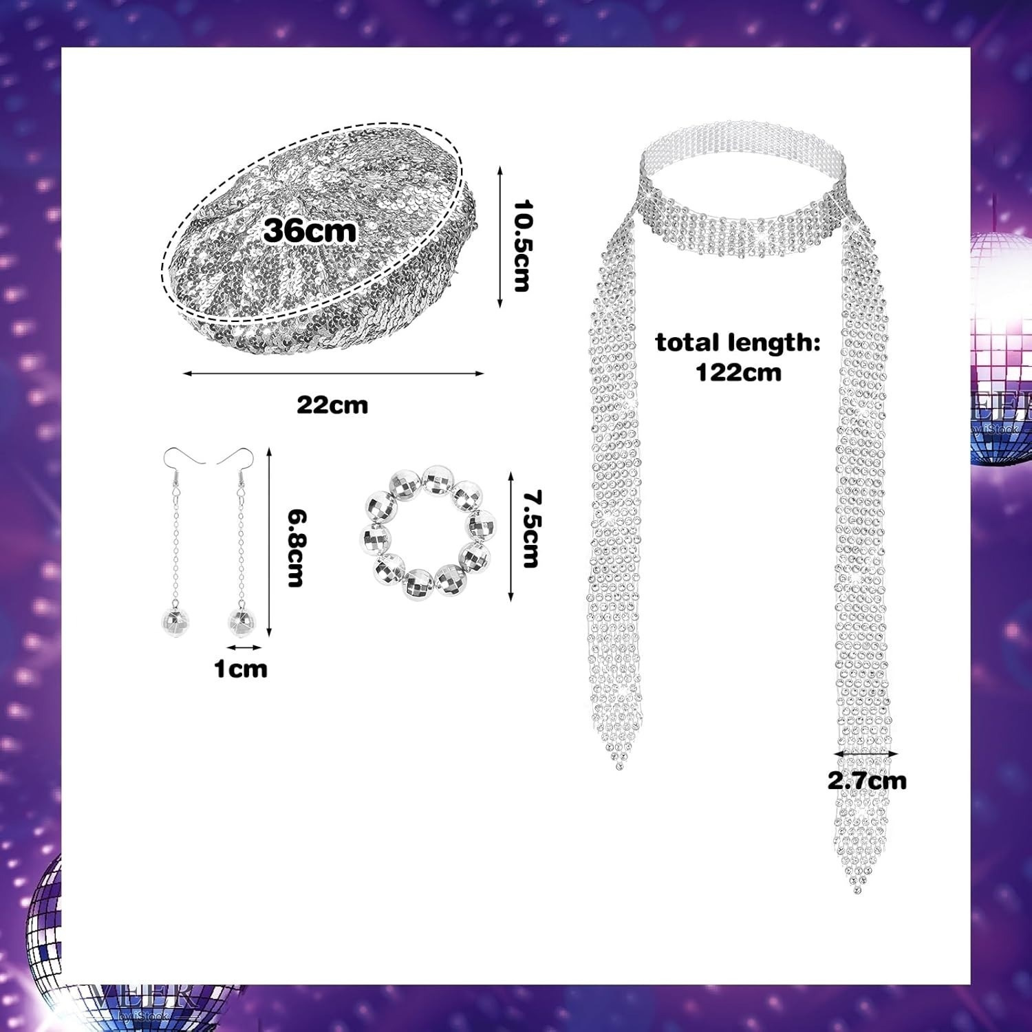 Disco Hat Costume Set, '70s Party Hat + Accessories, Sparkling Retro Set For Theme Parties And Carnival Party Accessories Set - Image 5