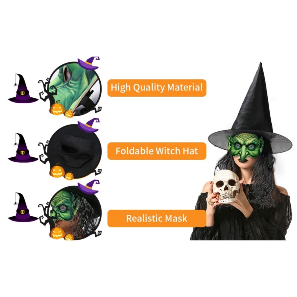 2 Halloween Witch Masks: Halloween Witch Mask With Wig, Spooky Old Witch Mask, Halloween Horror Mask For Adults, Witch Accessories For Halloween, Cosplay, Carnival, And Theme Parties—Party Packs