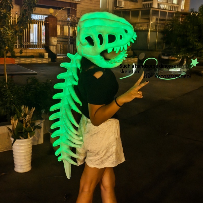 Halloween Glowing Dinosaur Skeleton Mask Childrens Plush Toy
