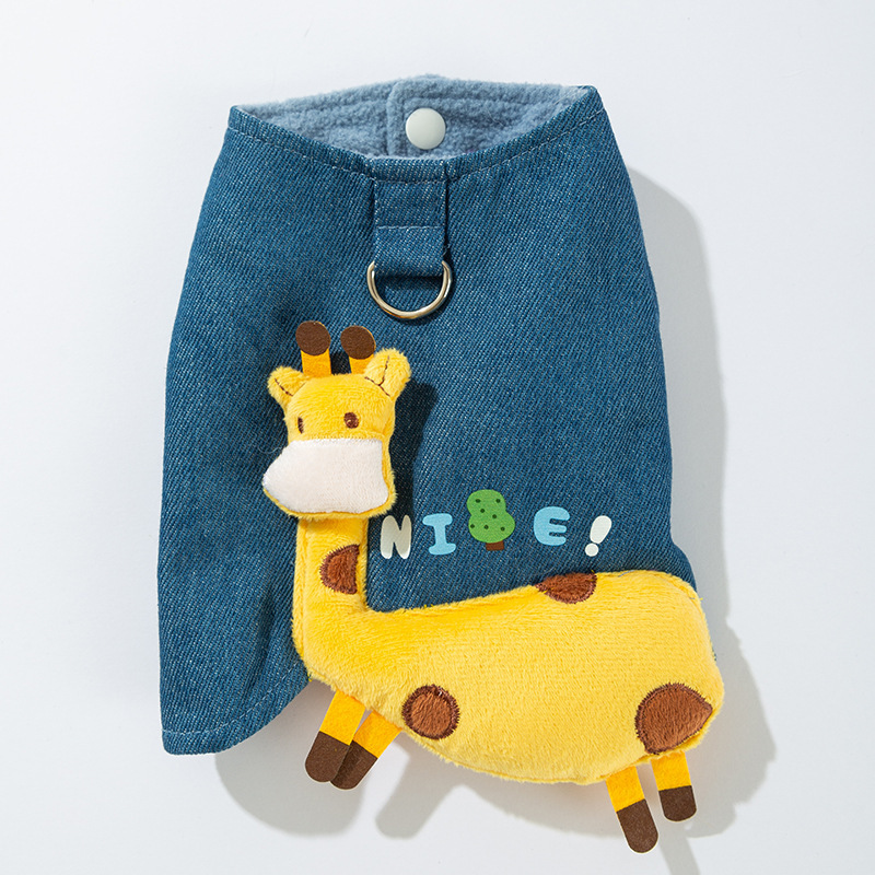 3D Deer Denim Pet Vest, Warm Fleece Lined Pullover For Small Dogs Cats, Winter Costume With Leash Hoo - Image 4