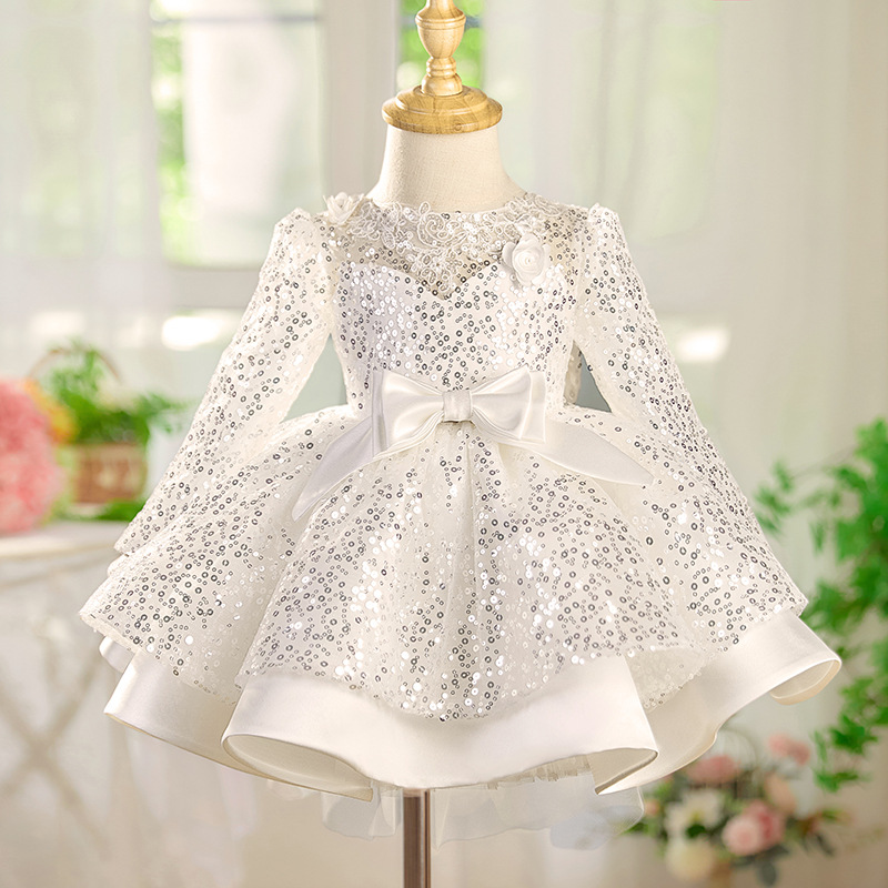 Bow Long Sleeve Puffy Girls Costume For Piano Performance