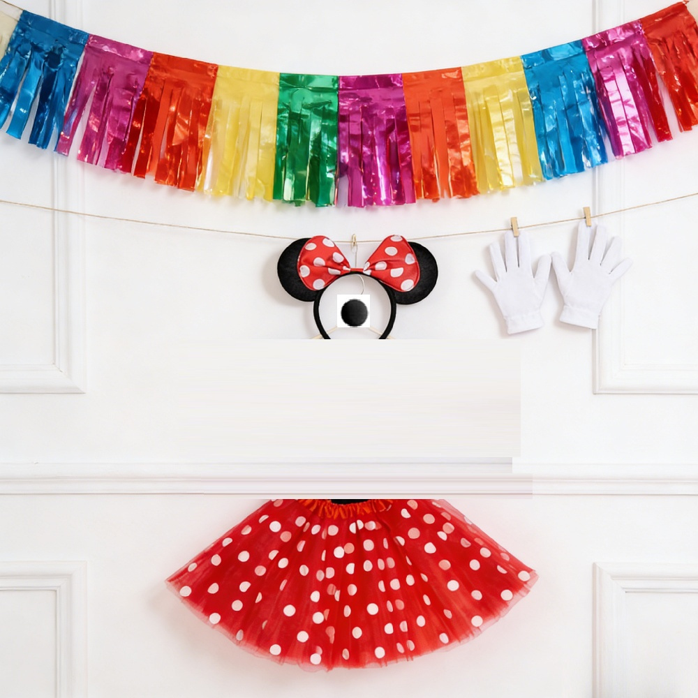 Costume Set With Red Tulle Skirt & Headband | 3-Piece Hairband Outfit Set | Includes Black Foam Nose | For Cosplayers & Carnival Party Accessories Set