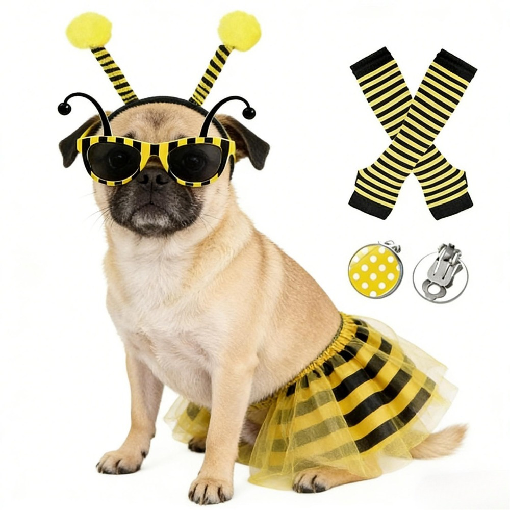Bee Costume, 3-Piece Carnival Costume Set With Headband, Wings & Pom-Poms, Yellow And Black Bee Outfit For Carnival, Halloween & Cosplay, Insect Costume For Women—Party Accessory Set