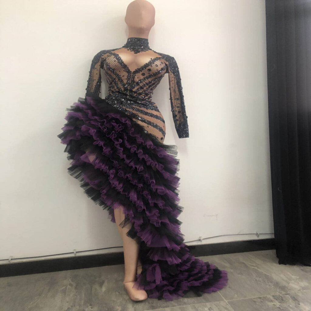 Costume Tight Sleeveless Long Tassel Bright Diamond Mesh