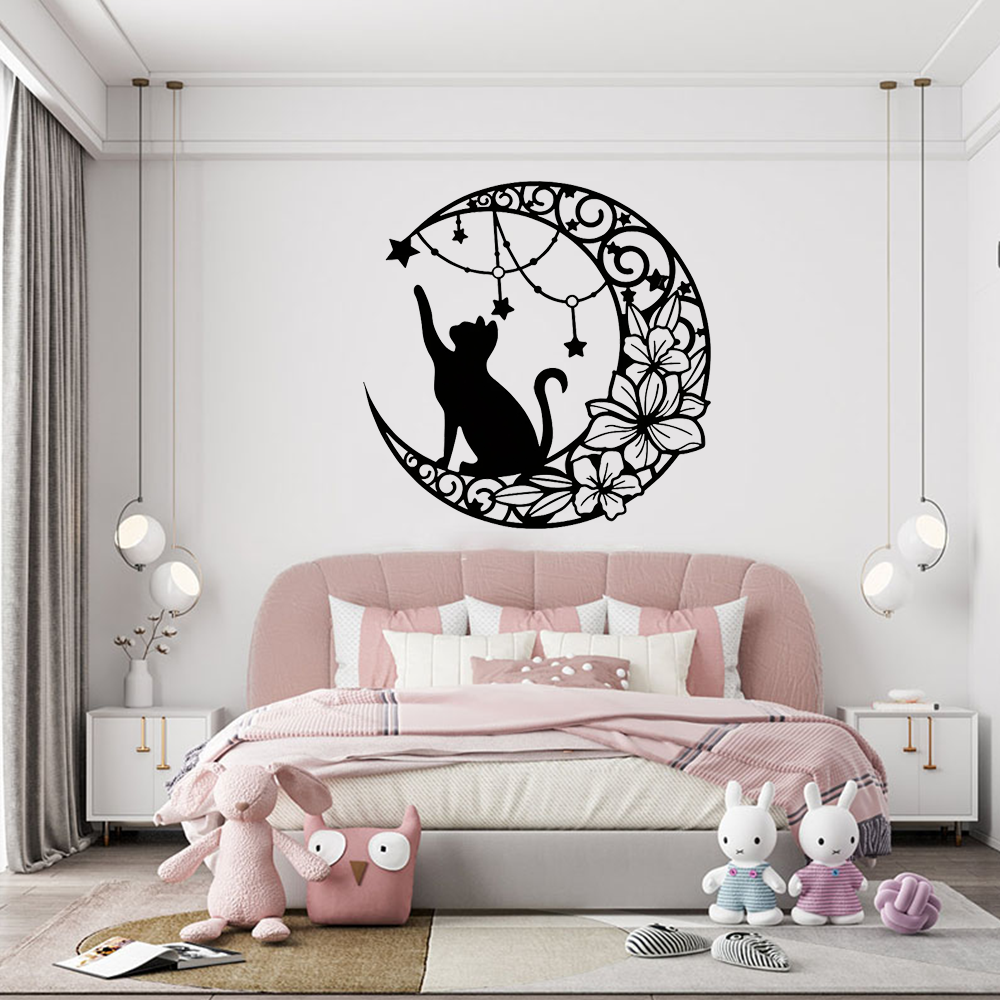 Gothic Black Cat Metal Wall Art - Vintage Halloween Decorations