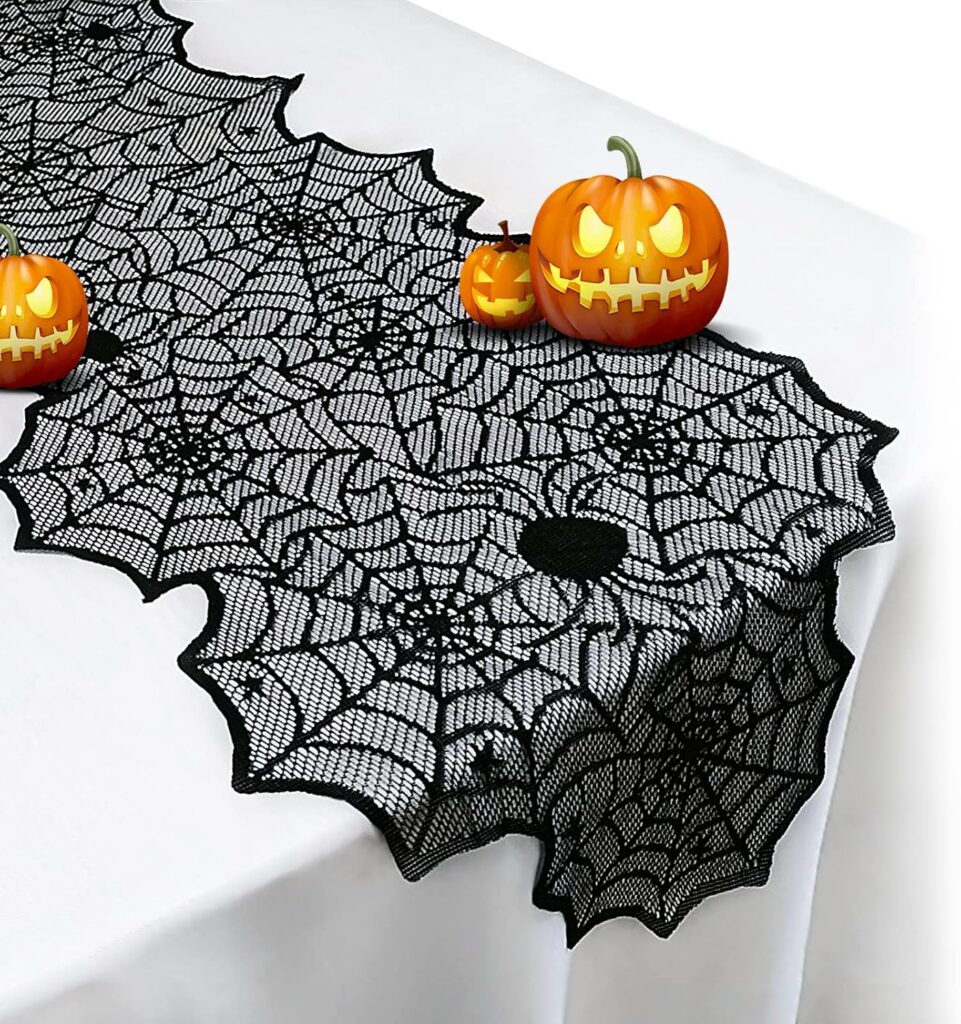 Halloween Table Runner, Black Lace Spider Web Design, 18 X 72 Inch Decorative Tablecloth For Halloween Party, Dining & Home Decor