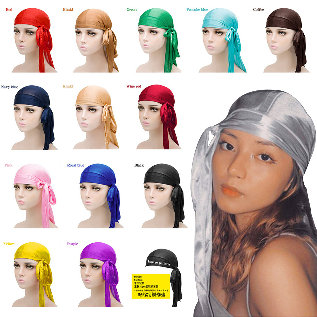 Unisex Satin Long Tail Headwrap Stretchy Pirate Hat And Hip Hop Turban For Men And Women, Elastic Bandana Cap For Costume And Fashion