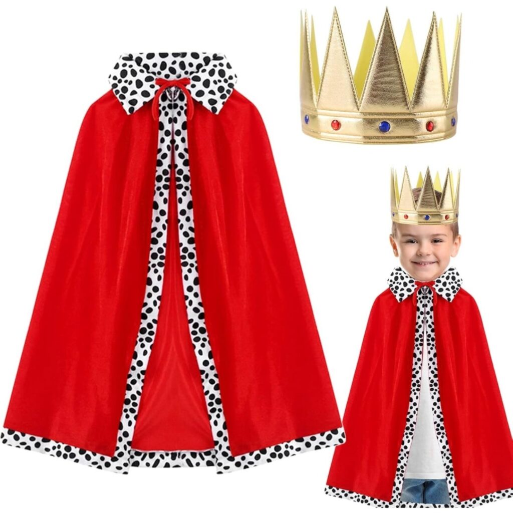Party Gifts: Set Of 2 King's Cloaks, Red King's Cloak With Crown, Medieval Prince, King, Queen Cosplay Costume, King's Cloak, Velvet Cloak For Carnival, Halloween, Fasching, And Parties