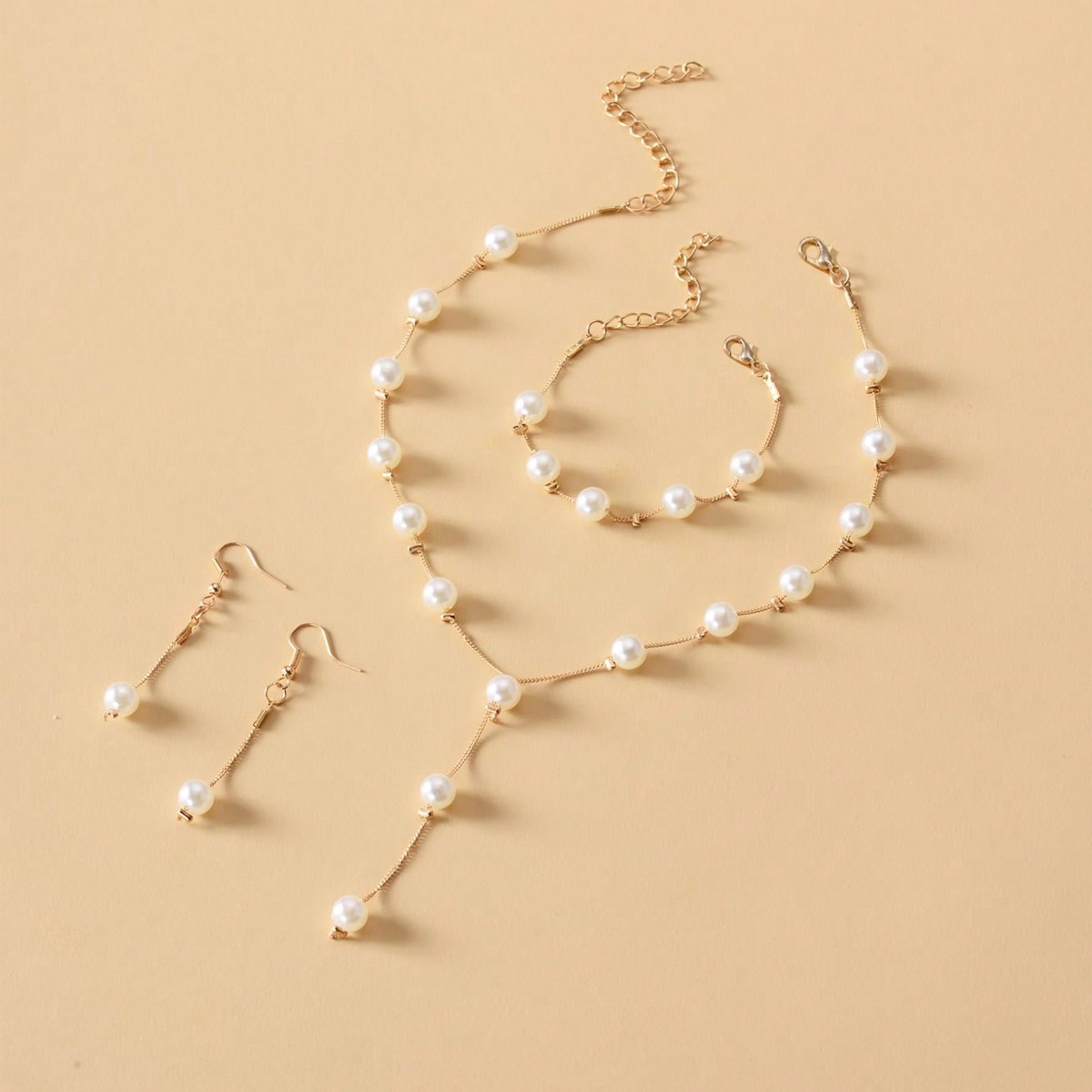 4-piece Imitation Pearl Earrings, Bracelets, Necklace Jewelry Set, Wedding, Party, Vacation Accessories, Mother's Day, Valentine's Day, Wedding Anniversary, Birthday Gifts, Halloween, Christmas Gifts