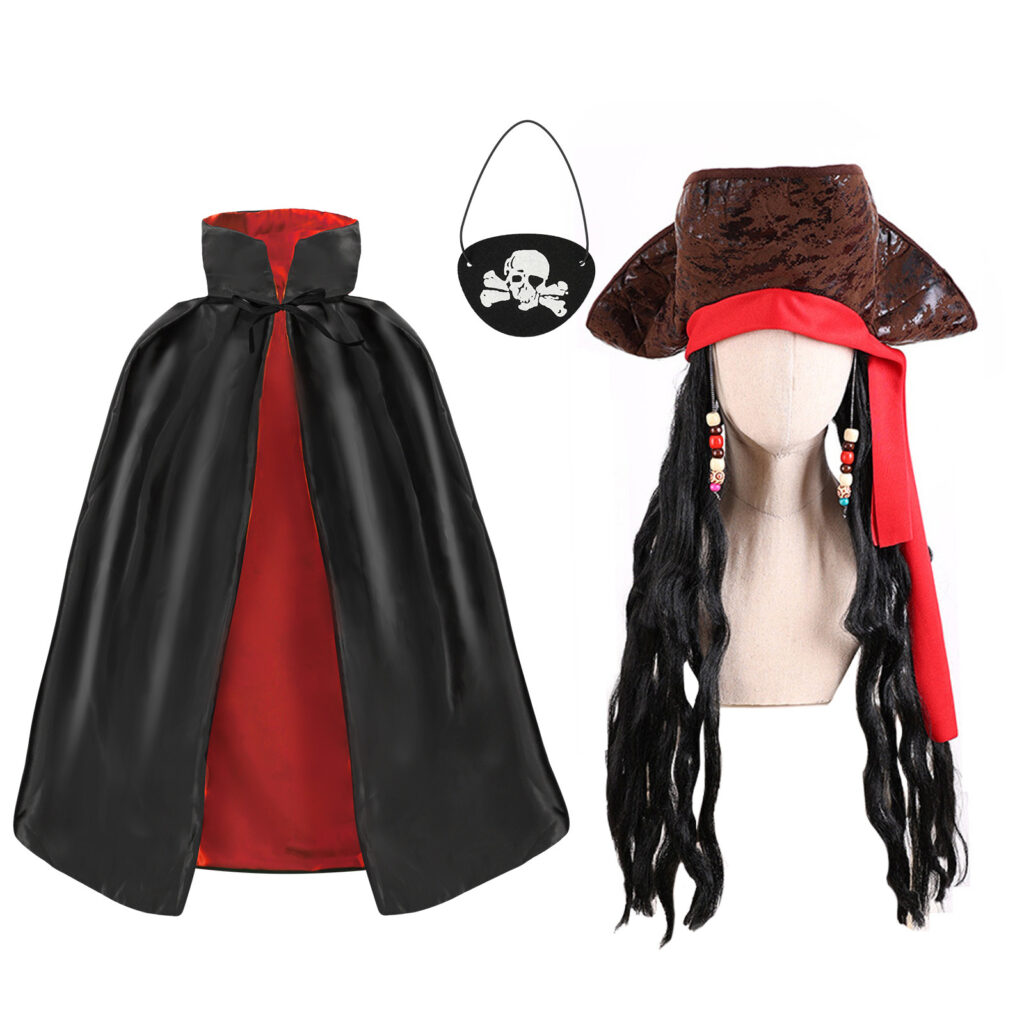 Pirate Captain Costume Set, 3-Piece Set With Eye Patch, Cape, And Hat For Costume Parties—Party Accessory Set