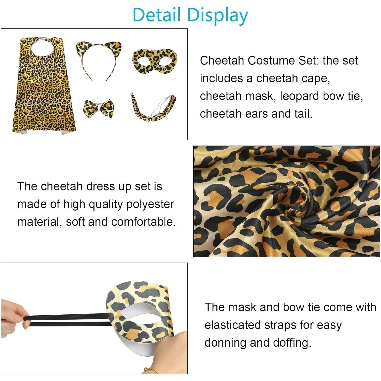 5-Piece Leopard Costume Set With Headband, Bow Tie, Tail, Mask, And Cape—a Wild Big Cat Outfit For Theme Parties And Carnival—Multi-Piece Party Gift Set - Image 4