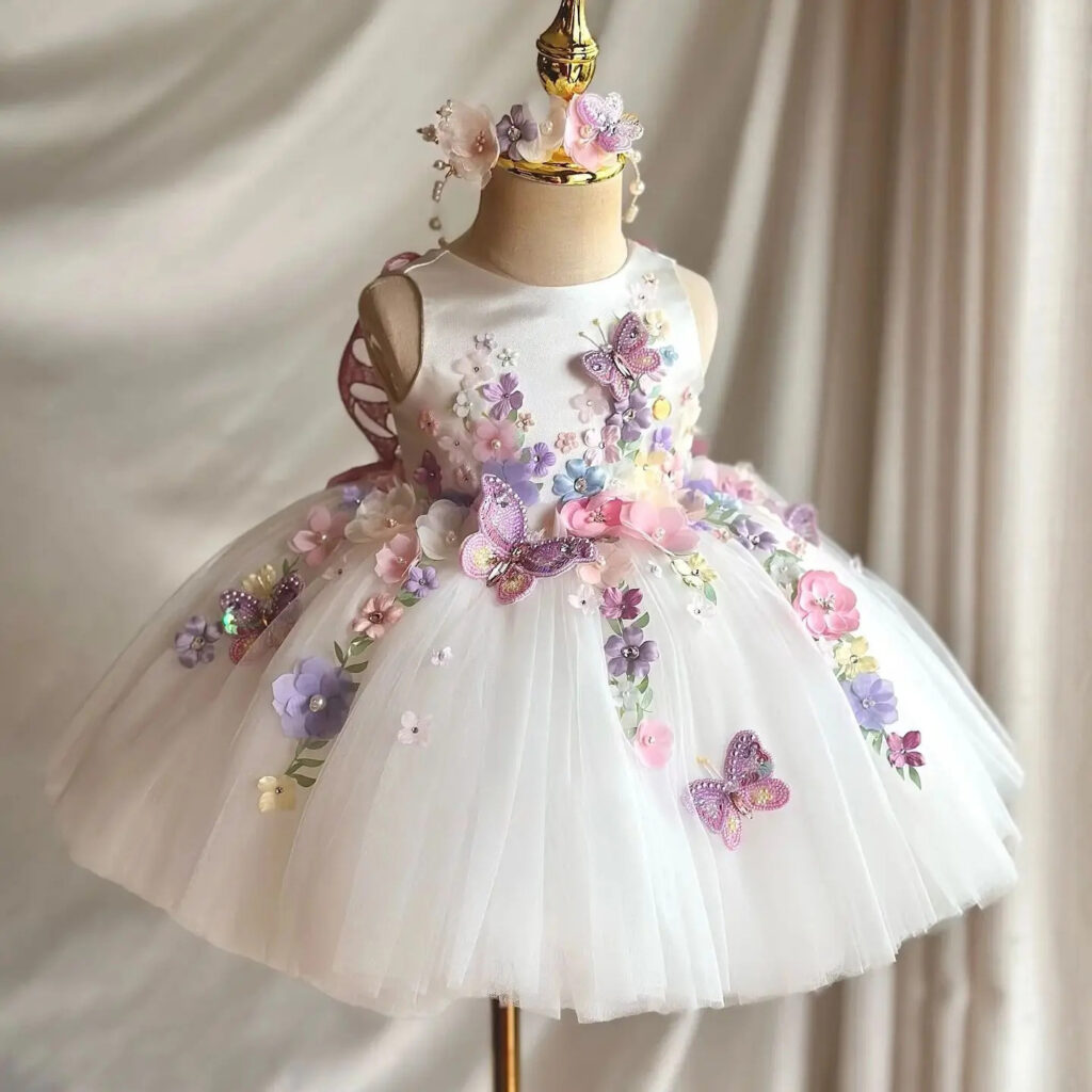 White Girl Flower Design Stage Show Performance Costume