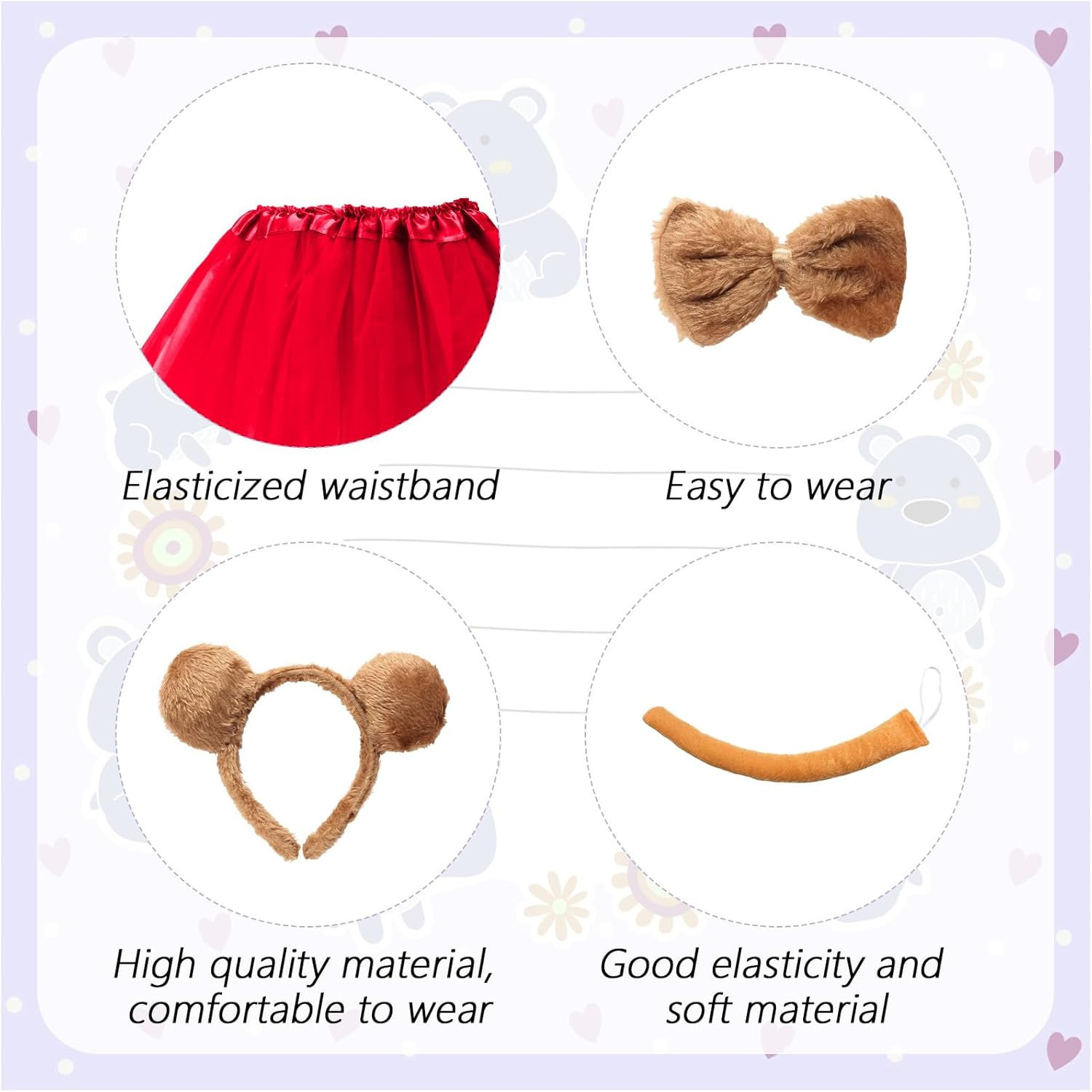 Red Character Costume Set | 6-Piece Outfit With Headband & Accessories | For Cosplayers, Carnival, And Theme Parties—Party Accessory Set - Image 4
