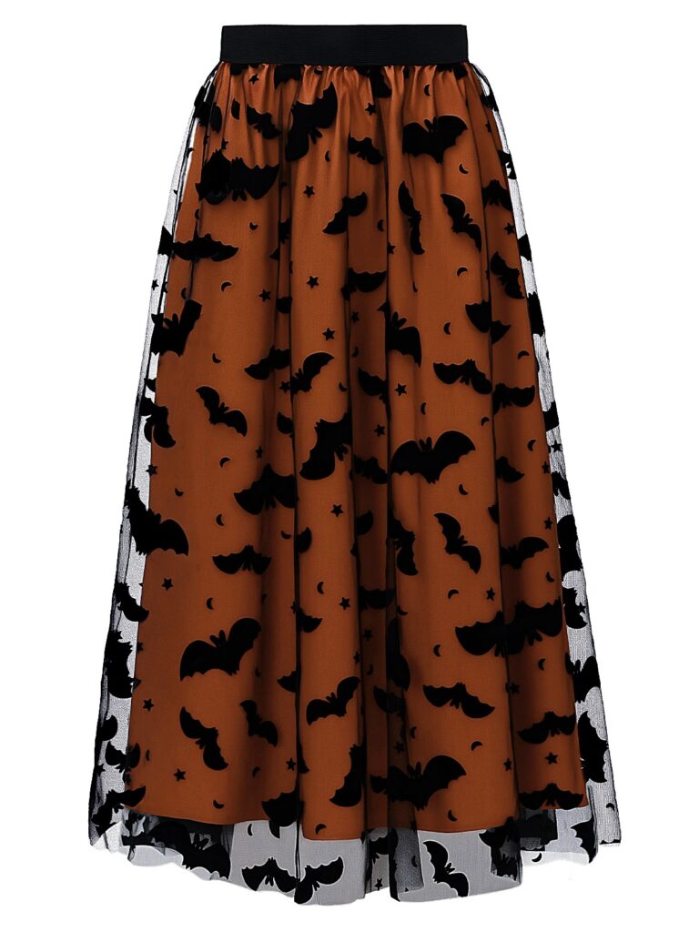 Women's Witchy Tulle Tutu Skirt, Halloween Dress Pumpkin Skirt Velvet Bats Elastic Waist Layered Mesh Midi Skirt Witchy Clothes For Halloween Party Amazon Sales Ban