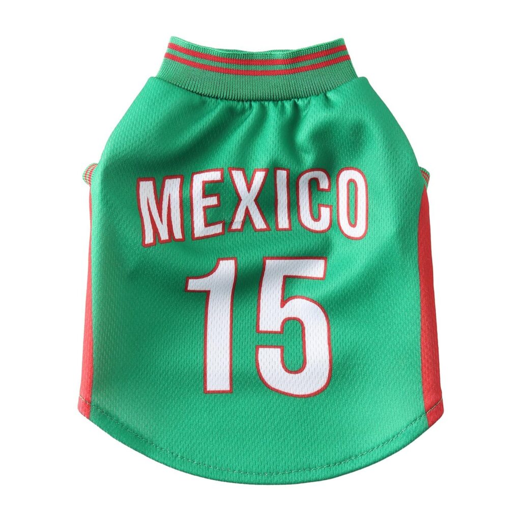Mexico Pet Dog Jersey Costume, Summer Cooling Mesh Fabric, Soccer Sportswear Team Jersey, Lightweight Football Casual Clothes For Small Dogs