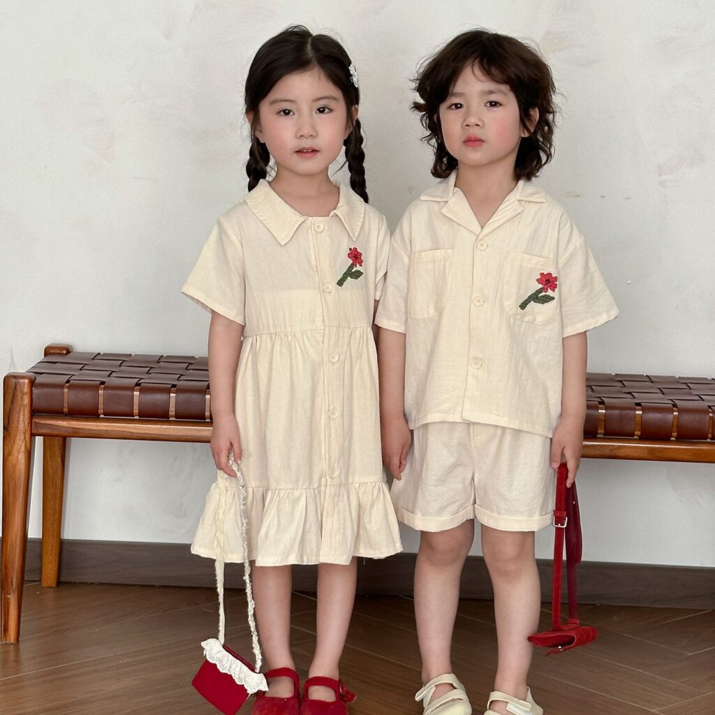 Children's Summer Shirt Outfit Boys Baby Dress Siblings Costume