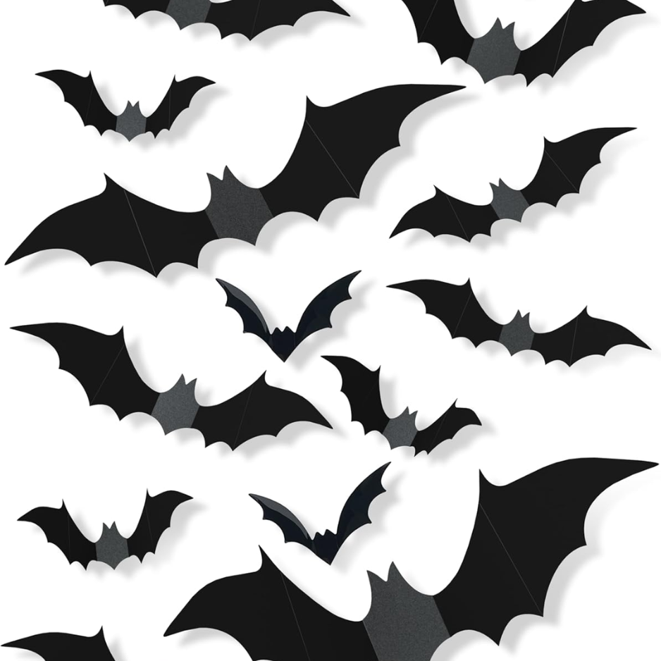 120 Pcs 3D Halloween Bat Decorations, 5 Sizes, Removable Wall Decor For Indoor Party Display
